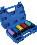 Thick Heavy Duty Wheel Protector Impact Socket Set With Color Coded Sleeves to Stop Lug Wrench From Ruining Your Rims Perfect For Tire Change Projects And Preventing Scuffed Alloys On Any Car Model Out There Right Now, blue case open