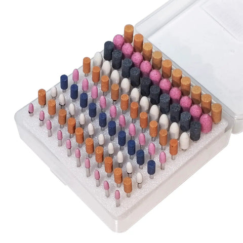 Assorted 100 Piece Grinding Stones Set With One Eighth Inch Shank For Rotary Tools Aluminum Oxide Mounted Grinding Bits Includes Bullet And Cylinder