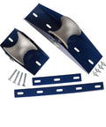 Heavy Duty Tray Type Cable Sheave With Aluminum 5 Inch Sheave And 12 Inch Length For Easy Tray Pulls And Self Lubricating Bearings Designed To Fit Cable Trays Up To Two Inches Thick With Smooth Rolling Action For Fast Quiet Setup, showing components and mounting hardware on white background.