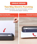 Electric 3 Hole Punch For Office Use Workhorse Dual Paper Loading From Top Or Front Heavy Duty Jam Free Performance