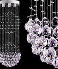 Totally Modern Fandelier Crystal Chandelier With White Finish And K9 Crystal Balls, cylinder flush mount, close-up of crystals.