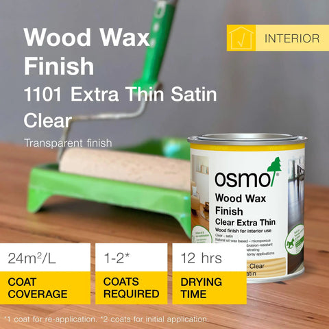 Wood Wax Finish Extra Thin Clear 1101 For Wood Surfaces 0.75 Liter can with roller on table, DIY-friendly clear wood sealer