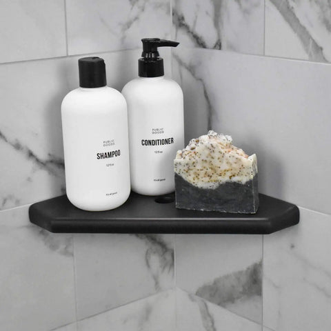 8 Inch Corner Shower Shelf No Drill Retrofit Organizer For Tile Walls Easy Install Soap Dish Caddy Graphite Black Geo Flatback Bathroom Storage