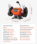 Badass Six Inch Bench Grinder With 3450 Rpm Single Speed Motor And Dual Grit Grinding Wheels Paired With Bright Led Work Light, orange and black design viewing from the side.