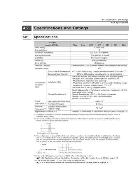 CHUNYE SGM7J-08AFC6E servo motor with holding brake, 750W, Sigma-7 SGM7 Series — specifications page
