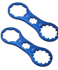 Blue Fork Cap Wrench Tool Set For Suntour XCM XCR XCT RST Suspension Forks MTB, 99mm x 35mm, aluminum, 2-pack, top view