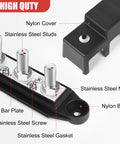 Heavy Duty 250A 12V Power Distribution Block With Four 5/16 Studs Solid Build Marine And Solar Wiring Assembly with nylon cover and stainless steel studs.