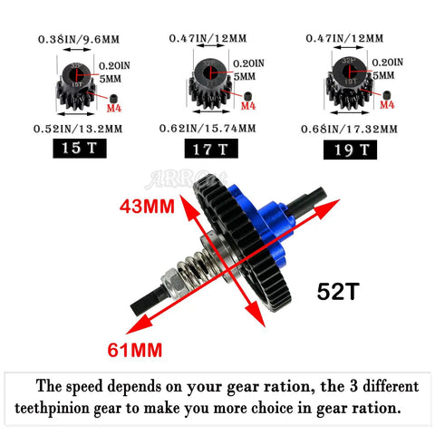 52T Metal Slipper Clutch Spur Gear And Center Drive Shaft Upgrade Kit For 1/10 Slash 4X4 VXL 32-Pitch With 19T 17T 15T Pinions