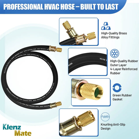 Pro Grade 5 Foot 1/2 Inch HVAC Vacuum Hose With 3/8 To 3/8 Female Flare Fittings for High Flow Refrigerant Evacuation and Recovery