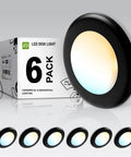 Six Pack 4 Inch LED Disk Lights, 10W, 5 CCT Tunable 2700K to 5000K, 685 Lumens, black edge flush mount with packaging