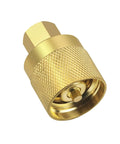 Close-up brass forklift propane tank female connector adapter valve with knurled body