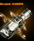 Badass Compact Air Die Grinder With Right Angle 20000 RPM Pneumatic Drive showing internal workings and max speed graphic.
