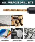 Cobalt drill bit set, 15-piece M35 HSS twist bits with straight shank in storage case for metal, wood, plastic.
