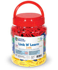 Link N Learn Links Kit For Creative Play And Fine Motor Skills, 500 Colorful Links In 4 Colors With Activity Guide And Storage Bucket. Clear bucket with red lid.