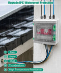 63 Amp Solar Disconnect Switch DC Breaker Box With Surge Protector mounted outdoors in rain, transparent cover, IP65 waterproof