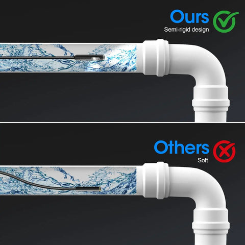 Comparison of 1920P HD Endoscope With 8 LED Lights and a Flexible 32.8ft Borescope Camera IP67 to a soft design in pipe