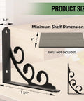 Product dimensions of L Shaped Shelf Brackets For 8 To 10 Inch Boards Heavy Duty Metal Floating Shelf in black with decorative design.