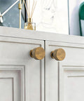 Top Shelf Antique Brass Cabinet Knobs And Drawer Pulls 10 Pack Heavy Duty Solid Metal Handles on white cabinet doors.