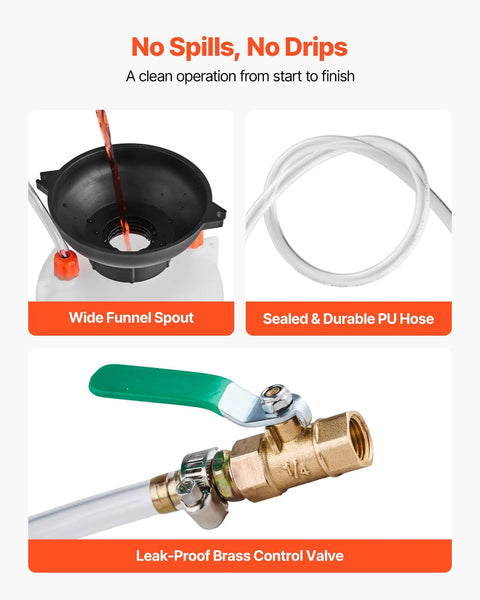Heavy Duty Manual Transmission Fluid Transfer Pump Featuring Five Liter HDPE Tank with funnel spout and leak-proof brass valve.