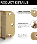 Heavy Hitting 30 Pack 3.5 Inch Premium Champagne Bronze Door Hinges Built Dang Tough From Solid Metal With Clean 5/8 Radius Edges for smooth operation.