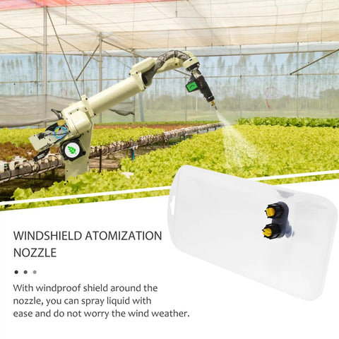 Pro Grade Windproof Sprayer Nozzle With Shield For High Pressure Misting Garden And Farm Crop Spray Coverage Efficient Replacement Part For Agricultural Sprayers shown with spraying arm in field