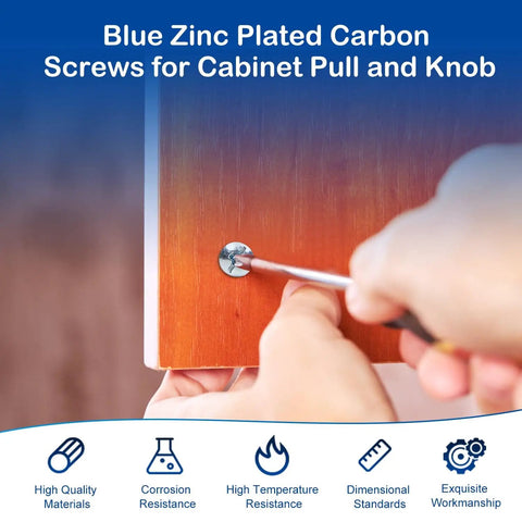 Person installing 50 Pack 8-32 x 1-1/4 Inch Cabinet Door And Drawer Screws With Phillips Or Slotted Heads Blue Zinc Plated Carbon Steel