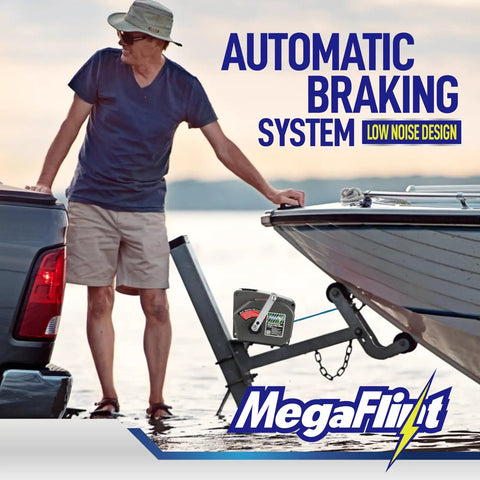 Man using Reversible Electric Trailer Winch For Boats Up To 6000 Lbs 12V DC Dual Mode Power In Power Out Freewheel Operation