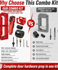 Complete Door Hinge Jig And Lock Installation Kit With Reliable Mortise Guiding Tray For Flawless Cabinet Work and Honestly No Sweat Weekend Builds comparison image showing aluminum vs. plastic tools.