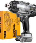 Cordless Impact Wrench Three Quarter Inch Brushless High Torque Bare Tool For Beefed Up Heavy Duty Automotive Use Delivers 1850 Ft Lbs 2500 Nm Of Torque 20V Battery Compatible Take Anywhere Power No Battery Included next to product box.