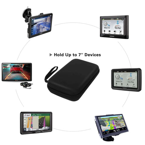 Straight Up 7 Inch GPS Carrying Case Built Tough With Dead Center Shockproof EVA Hard Shell Protective Travel Pouch Universal Fit For Garmin TomTom Magellan Nav Systems And Open Highway Drives Black with GPS devices.