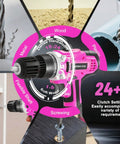 20V Cordless Drill Kit With 2 Batteries, Charger, 3/8 Inch Keyless Chuck, 24 Plus 1 Torque Settings, 2 Speed, LED Work Light, Powerful Heavy Duty DIY Driver for wood, metal, and plastic shown in use.