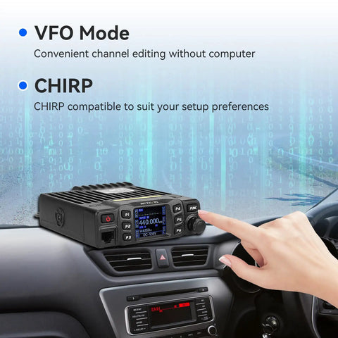 Dual Band Mobile Ham Radio With Rotatable LCD Display Long Range 2m 70cm Transceiver installed in vehicle dashboard