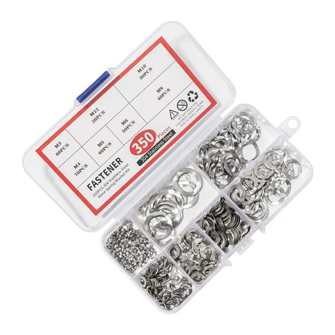 350 Piece 304 Stainless Steel Wave And Flat Washer Set M3 M4 M5 M6 M8 M10 M12 Crinkle Wave And Flat Washers Kit For Auto Motorcycle Machinery And DIY Projects in organizer box