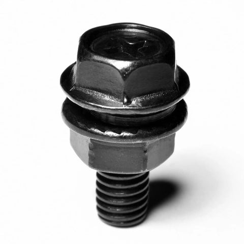 Stainless Steel Black License Plate Screws 4 Pack With M6 Flange Bolts Frame Fasteners And Washers For Cars And Trucks Close-up View