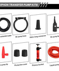 Multi Use Siphon Pump Kit For Gas, Oil And Automotive Fluids, Portable Fluid Transfer And Exchange Pump With Hoses, Extensions And Air Pump