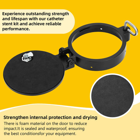 Heavy-duty locking mechanism for 6 Inch PVC Conduit Carrier Kit with weather resistant black cover and mounting hardware.