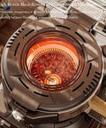 Compact Automatic Coffee Bean Roaster With Built In Smoke Filter And Integrated Husk Separator For Bold Home Brewing Featuring Three Roast Modes And Eight Precision Heat Levels showing the heat-resistant viewing window with roasting beans.