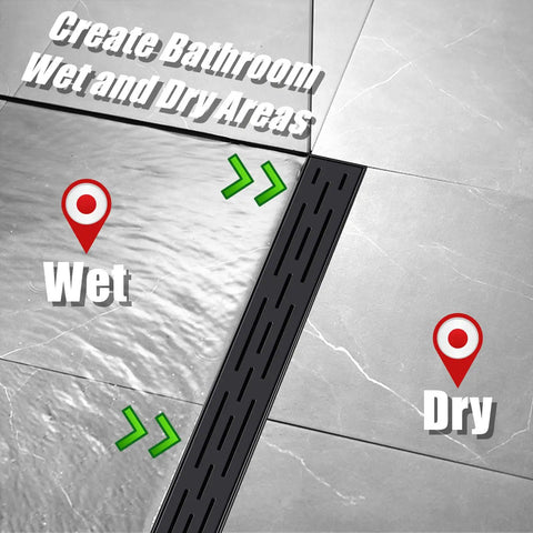 Black Linear Shower Drain 24 Inch Rectangular Floor Drain With Brick Pattern Cover For Modern Bathrooms Dope Stainless Steel Channel Drain 2 Inch Outlet Easy Maintenance
