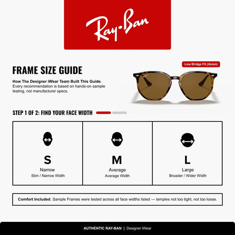 RB4306F Hexagonal Sunglasses With Light Havana Frame And Polarized B15 Brown Lenses size guide for narrow to wide fits