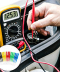 15 Piece Back Probe Pin Set for Multimeters and Car Testers, Wire Piercing Insulation Probes shown being used on car battery