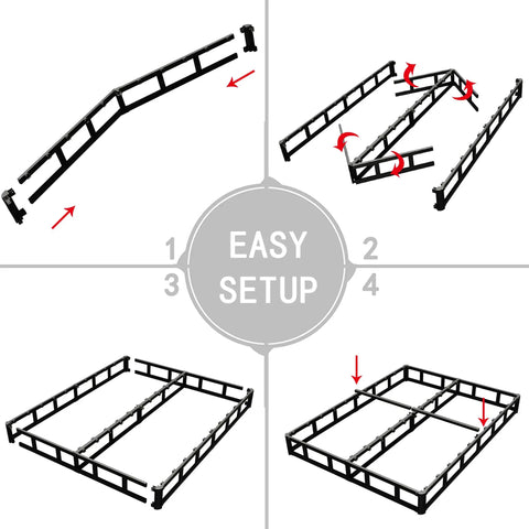 Rock Solid Heavy Duty 3 Inch Low Profile Full Size Box Spring Replacement Mattress Foundation easy setup guide, assembly steps included.