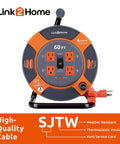 60 Ft Cord Reel With Four Outlets 14 AWG SJTW Cable Workhorse Heavy Duty High Visibility Extension Cord Reel