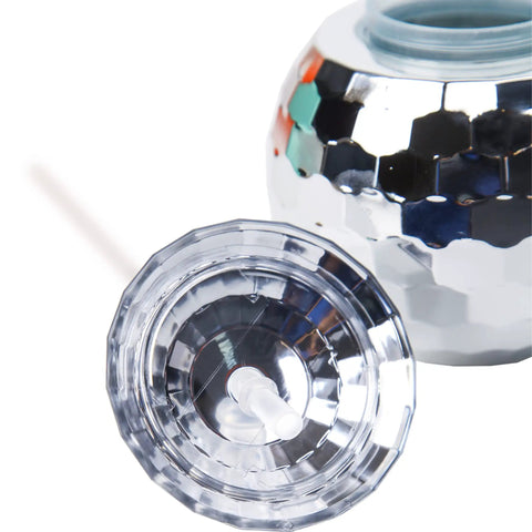 Close-up of the lid and straw of a Disco Ball Cups 4-Pack Reusable Tumblers With Straws For Party Nights, showing PS material.