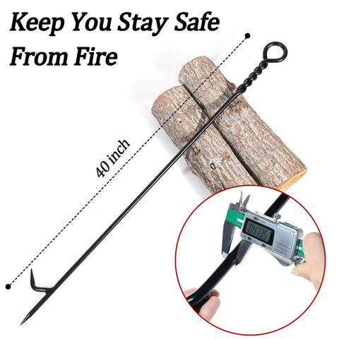 40 Inch Fire Poker For Fire Pit With Twisted Rope Handle Heavy Duty Handmade Steel Campfire Poker For Wood Stove Log Coals