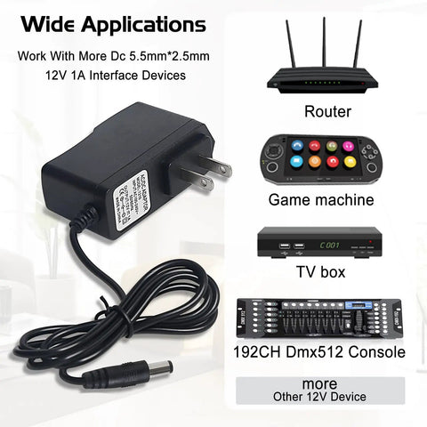 12V DC Power Adapter For DMX Controllers And Musical Gear, 1000mA Guitar Pedal Power Supply next to electronic devices