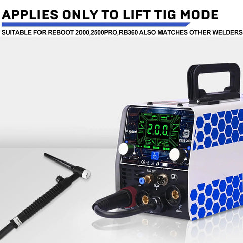 Flexible 13 Foot Air Cooled TIG Welding Torch With WP17FV Head, 10-25 And 35-50 Plug Valves, Adjustable Angle with TIG welder
