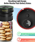 Upgraded One Integrated Mason Jar Vacuum Sealer Kit with cookies and LED light display for battery monitoring