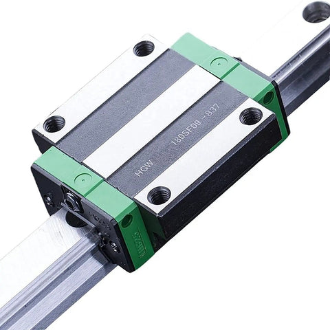 Square Linear Guide Rail HGW15 2500mm Kit With 2 HGW15CA Flange Carriage Blocks close-up of carriage block on rail