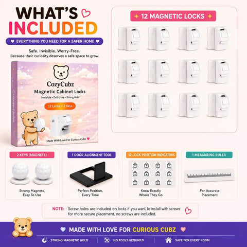 Magnetic Cabinet Locks For Kidproofing 12 Locks And 2 Keys No Tools Required Easy Install Hidden Safety Latches package contents