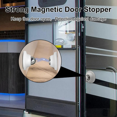 Magnetic RV Door Holder Keeps Doors Open Hands Free for Motorhomes Travel Trailers and Campers White Finish Durable Door Stopper